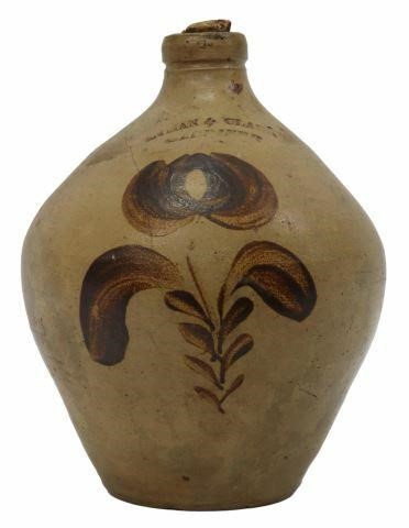 Appraisal: American salt glazed stoneware ovoid jug Lyman Clark Alanson P