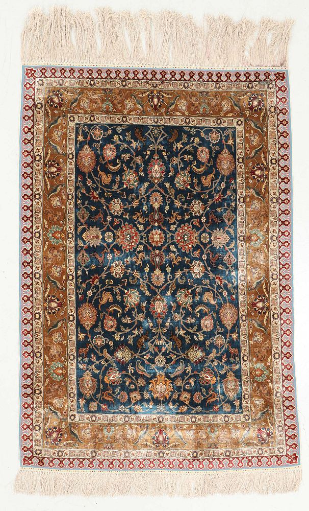 Appraisal: Finest Quality Shrinian Silk Rug Turkey Finest Quality Shrinian Silk