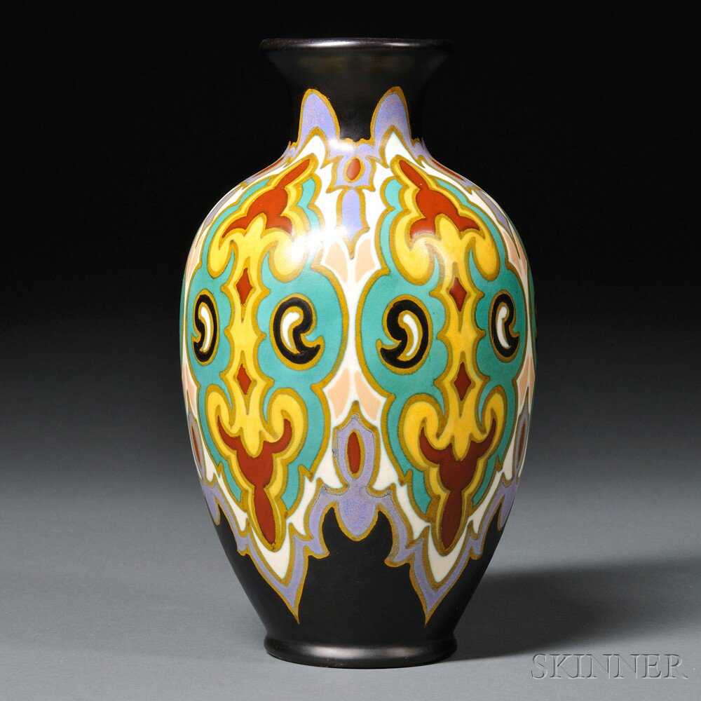 Appraisal: Zuid Holland Gouda Damascus Pottery Vase Netherlands c baluster-form with