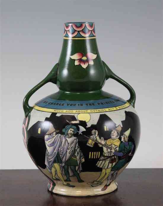 Appraisal: A Foley 'Intarsio' double gourd vase with twin handles decorated