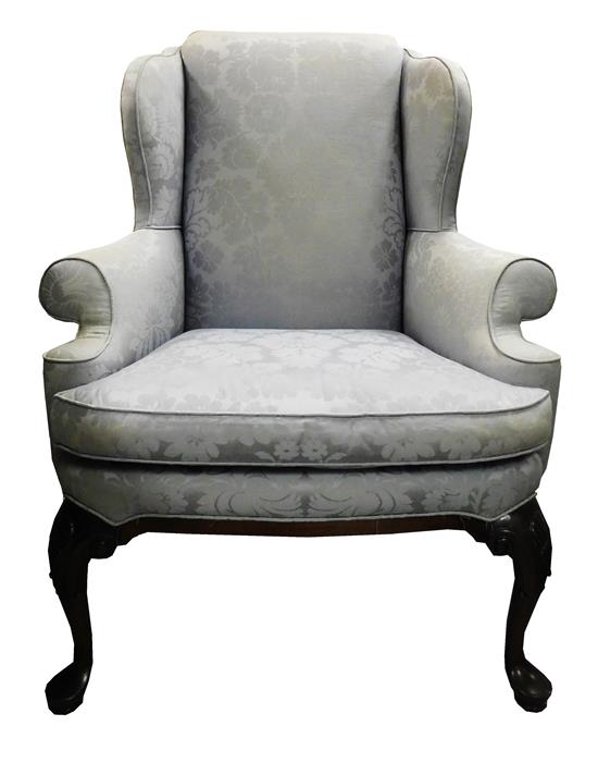 Appraisal: Chippendale style Henredon High Point NC wingback armchair blue damask