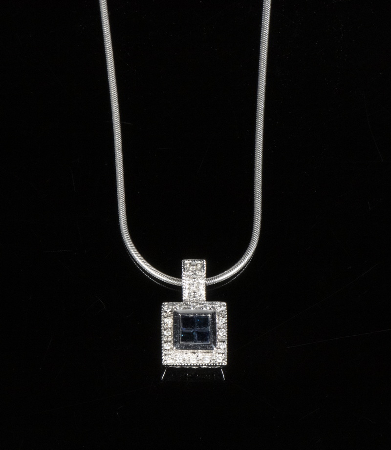 Appraisal: GOLD SAPPHIRE DIAMOND NECKLACE K White Gold Necklace with square