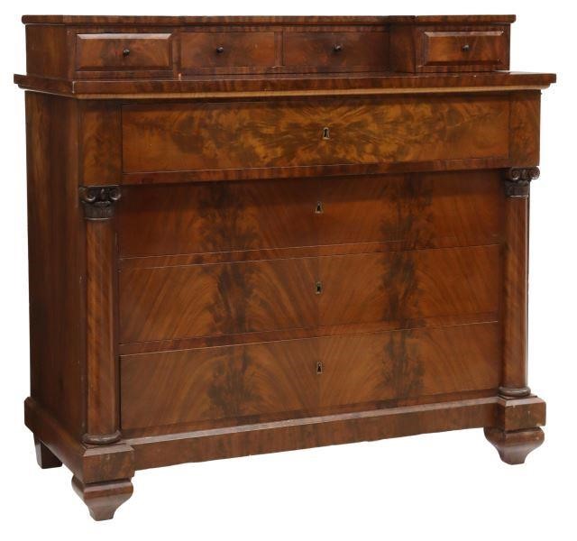 Appraisal: French Empire style flame mahogany commode th c superstructure with