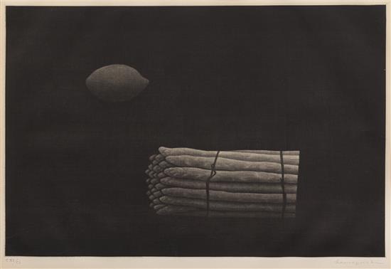 Appraisal: Sale Lot Yozo Hamaguchi Japanese Asparagus and Lemon mezzotint edition