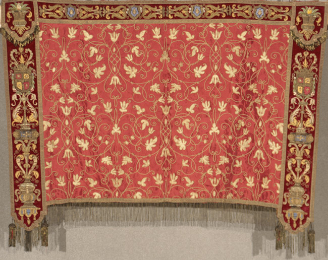 Appraisal: Continental Gold Metallic Thread Embroidered Wine-Red Velvet Panel th Century