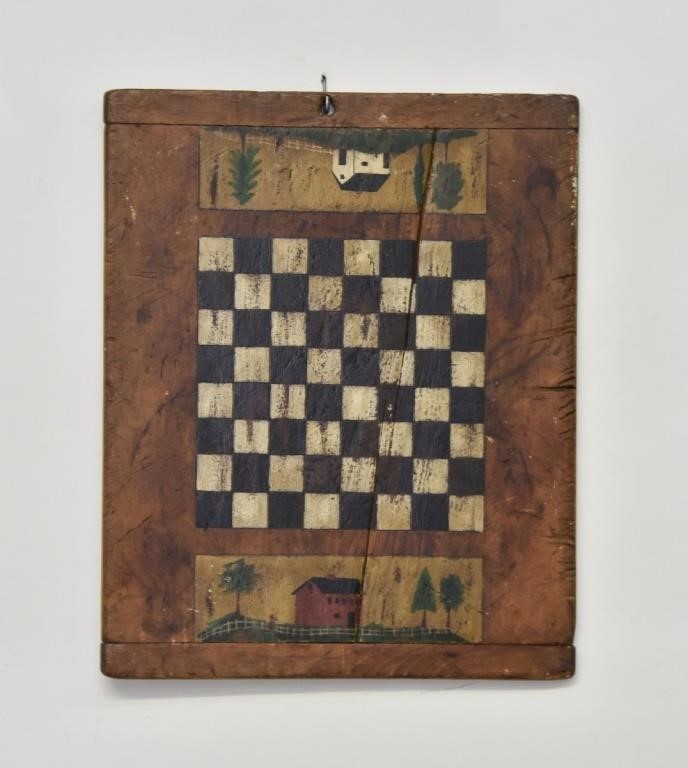 Appraisal: American pine game board late th c paint decorated with