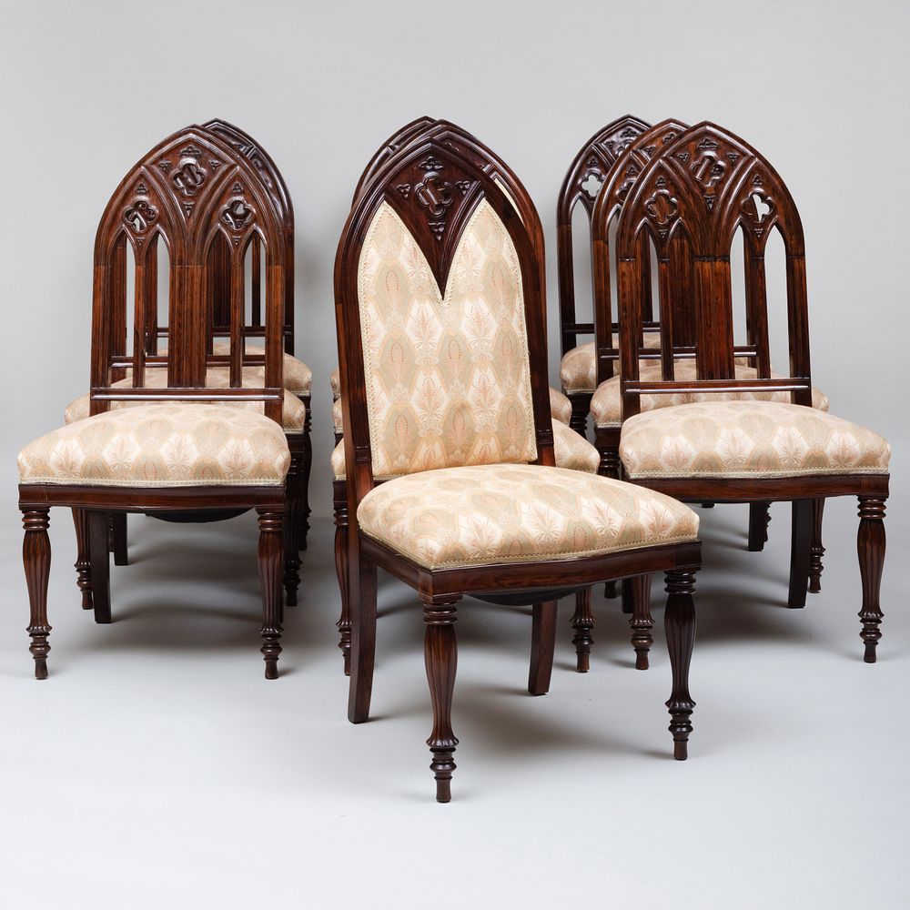 Appraisal: Set of Ten Continental Neo-Gothic Carved Rosewood Dining Chairs Two