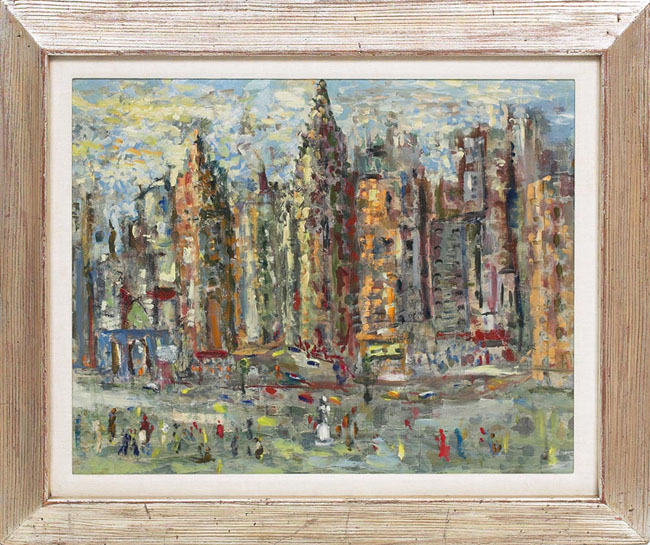 Appraisal: American School City Scene c oil board x signed indistinctly