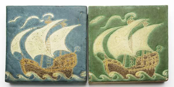 Appraisal: GRUEBY Two tiles each decorated in cuenca with a tall