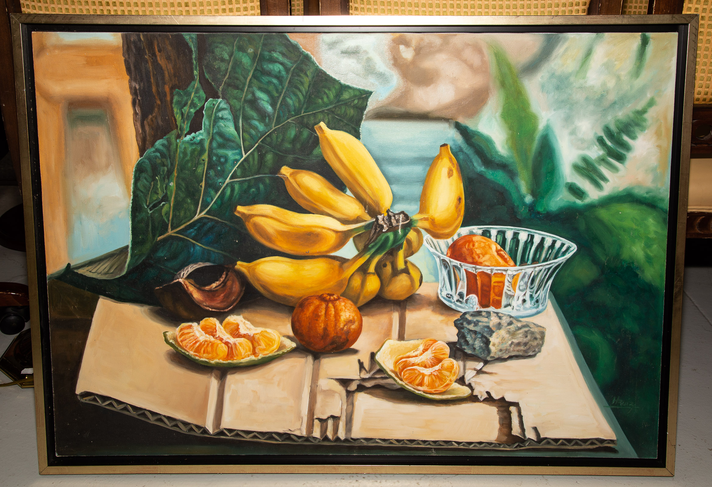 Appraisal: H RUIZ STILL LIFE OIL Oil on canvas signed lr