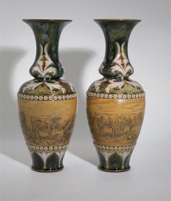 Appraisal: A pair of Doulton Lambeth stoneware baluster vases by Hannah