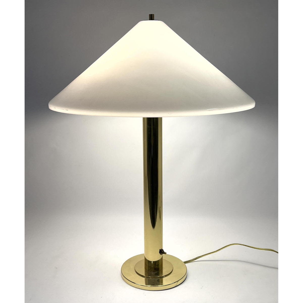 Appraisal: Minimalist Modern Brass Column Table Lamp Plastic Cone Shade Dimensions