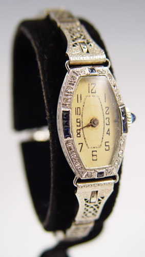 Appraisal: HELBROS PLATINUM AND DIAMOND 'S DECO LADIES WATCH Platinum art