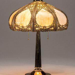 Appraisal: Cattail Slag Glass Lamp American Early th Century slag glass