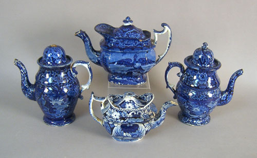 Appraisal: Two Historical blue Staffordshire teapots depicting Lafayette at Franklins tomb