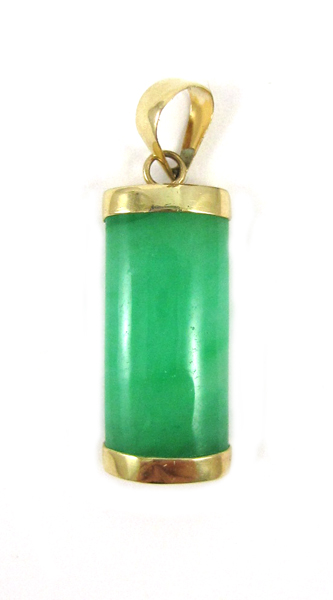 Appraisal: GREEN JADE AND FOURTEEN KARAT GOLD PENDANT with a green