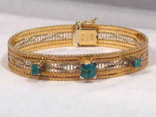 Appraisal: A hallmarked carat gold bracelet with three tiffany set emeralds