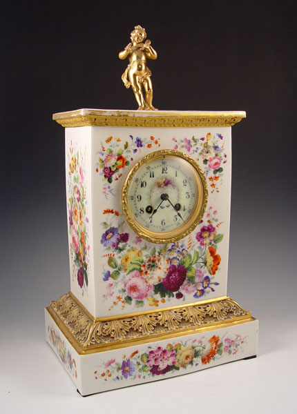 Appraisal: OLD PARIS PORCELAIN CASE CLOCK Hand painted porcelain case with