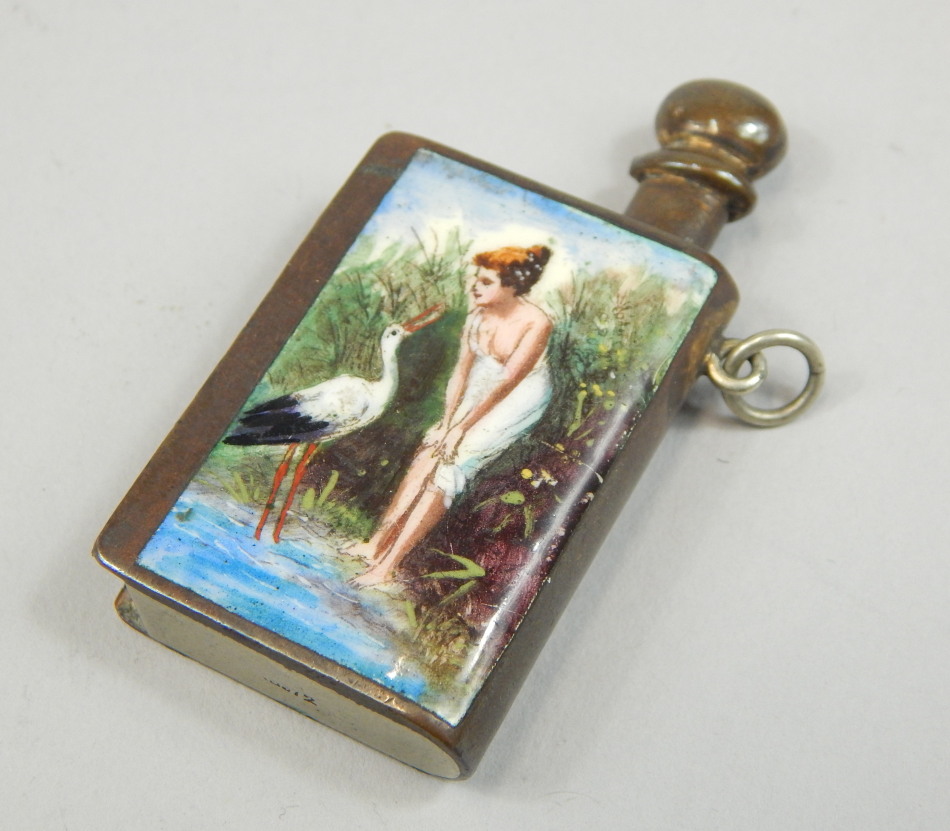 Appraisal: A Continental silver plated lighter decorated with enamel scene of