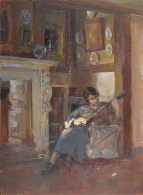 Appraisal: Gaynor Elizabeth Bury b Interior with girl and banjo Two