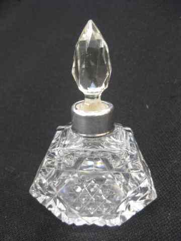 Appraisal: Sterling Silver Cut Crystal Perfume Bottle English hallmarks hexagon shape