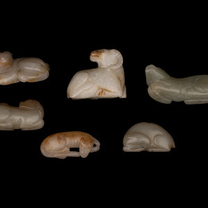 Appraisal: Six Chinese Carved Celadon Jade Figures of Recumbent Animals each