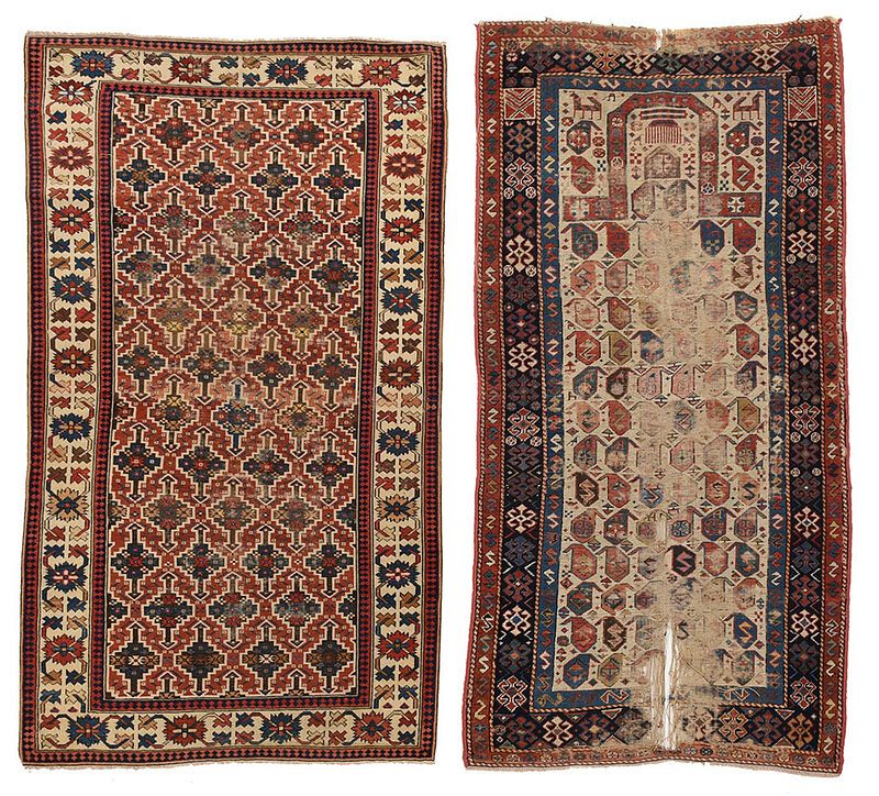 Appraisal: Two Caucasian Rugs early th century repeating stepped medallions with