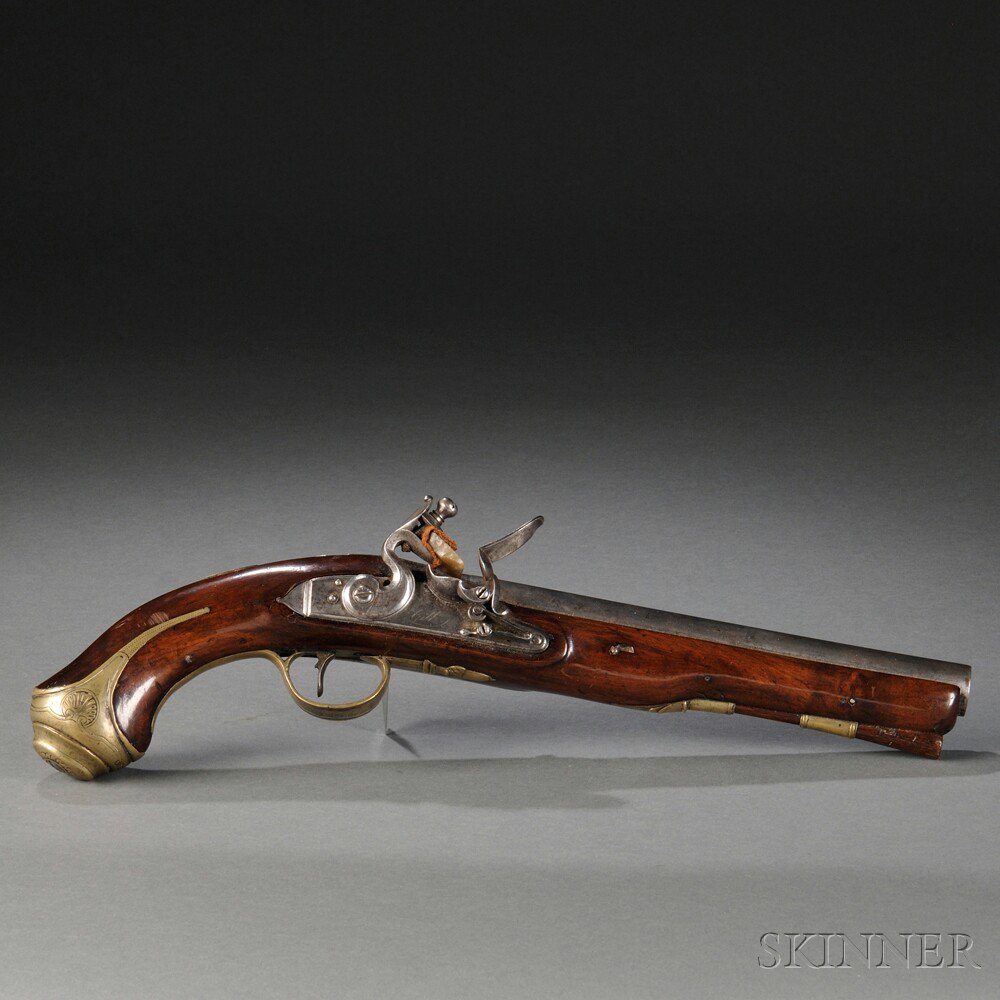 Appraisal: British Flintlock Holster Pistol c late th century walnut stock