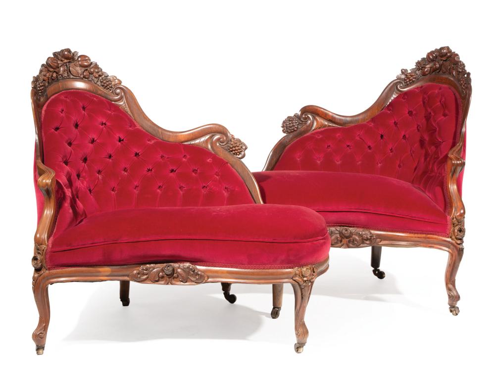 Appraisal: Pair of American Rococo Carved and Laminated Rosewood Meridiennes c