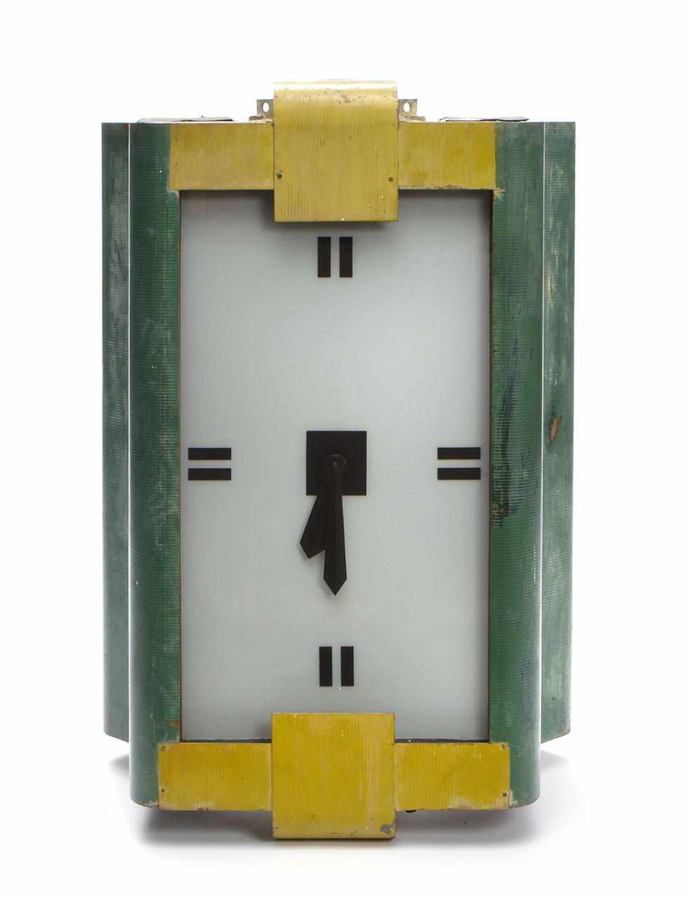 Appraisal: A green and yellow painted ''tank'' wall clock height in