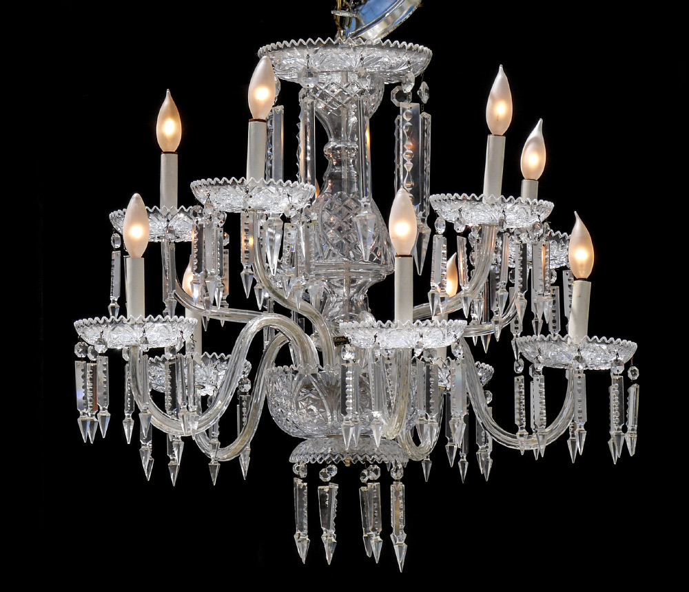 Appraisal: ARM CRYSTAL CHANDELIER Cut crystal body arms on levels with