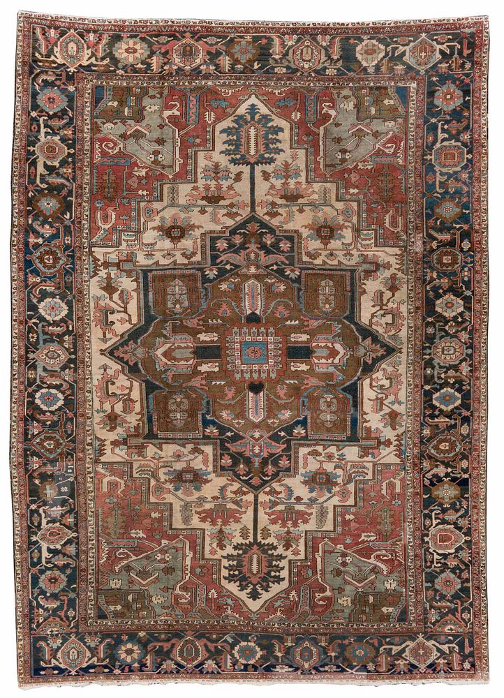 Appraisal: Serapi Carpet early th century large brown and blue central