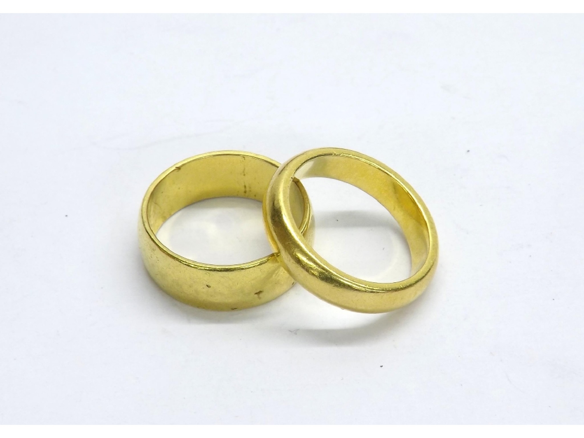 Appraisal: Two ct yellow gold wedding bands gm ring sizes M