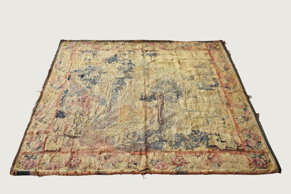 Appraisal: FLEMISH VERDURE TAPESTRY th Century adapted Depicting a dog in