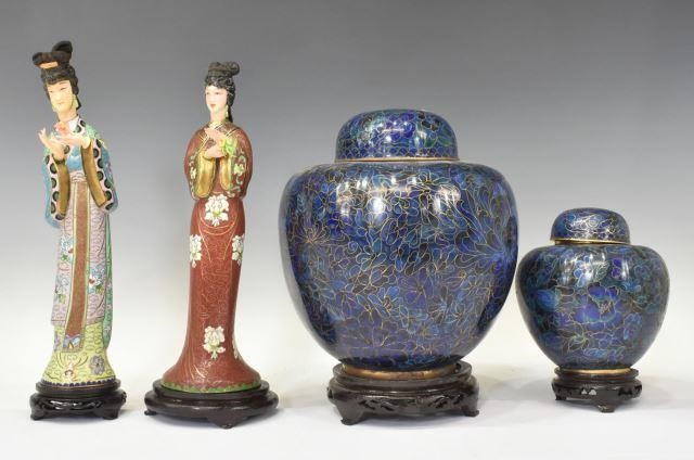 Appraisal: lot of Chinese cloisonne enamel figures and jars including cloisonne