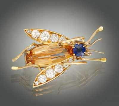 Appraisal: An Antique Topaz Diamond and Sapphire Insect Brooch Mounted in