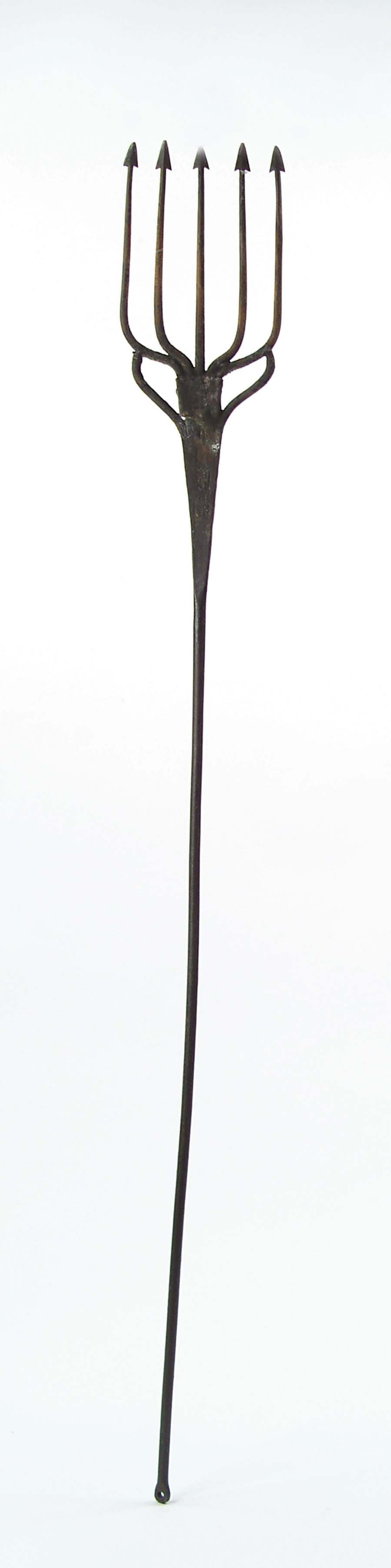 Appraisal: WROUGHT IRON LONG HANDLED EEL SPEAR Spear end has five