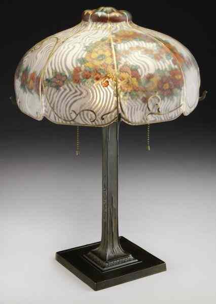 Appraisal: Pairpoint reverse painted table lamp the eight panel shade reverse