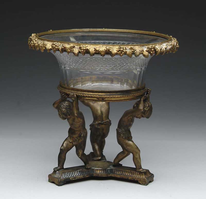 Appraisal: FINE BRONZE AND GLASS TWO PART CENTER BOWL Bronze stand