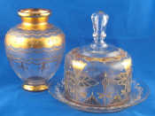 Appraisal: A Continental glass cheese dish with cover gilt and white