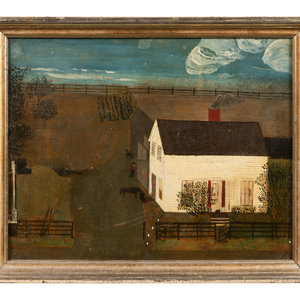 Appraisal: American School th Century Farmhouse Scene oil on canvas x