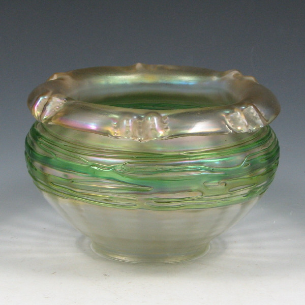 Appraisal: Iridescent Green Art Glass Bowl Green art glass bowl with