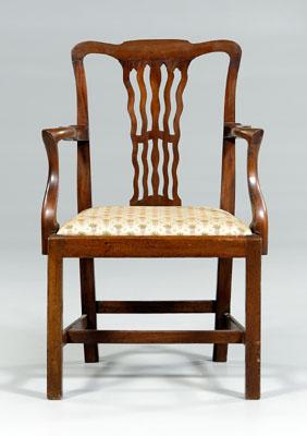 Appraisal: George III mahogany open armchair pierced splat shaped arms square