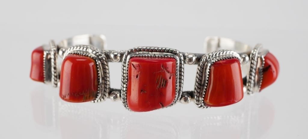 Appraisal: Sterling silver cuff bracelet featuring Native American style design in