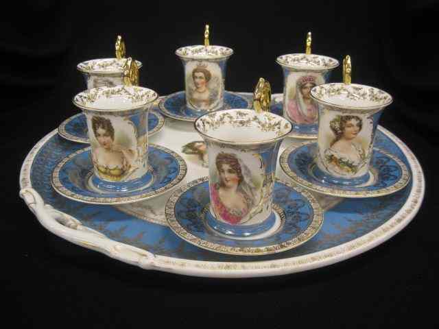 Appraisal: Victorian Porcelain Portrait Tea Tray with cups saucers various ladies