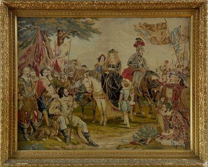 Appraisal: VICTORIAN LARGE NEEDLEWORK PICTURE Worked with the equestrian figure of