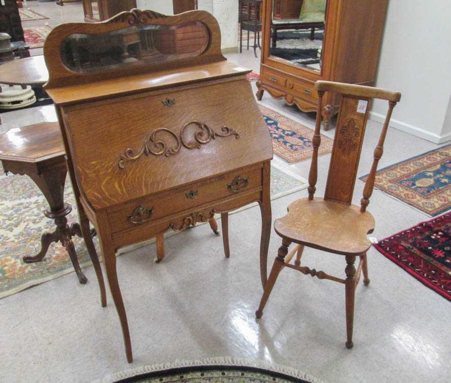 Appraisal: LATE VICTORIAN OAK SLANT-FRONT WRITING DESK WITH CHAIR American c