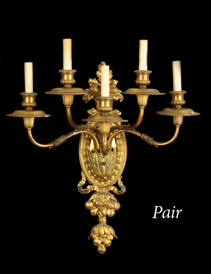 Appraisal: Large and Weighty Pair of Gilt-Brass Five-Light Appliques first quarter