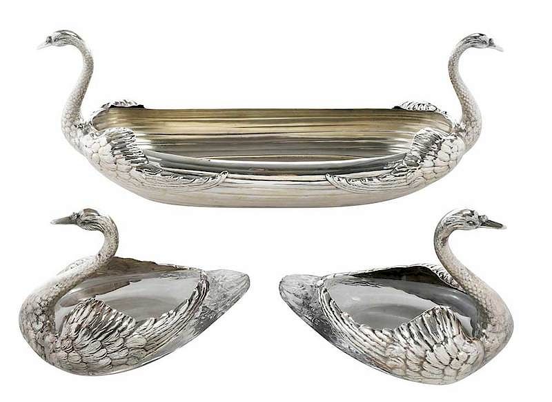 Appraisal: Gorham Sterling Swan Centerpiece and Bowls American circa elongated double