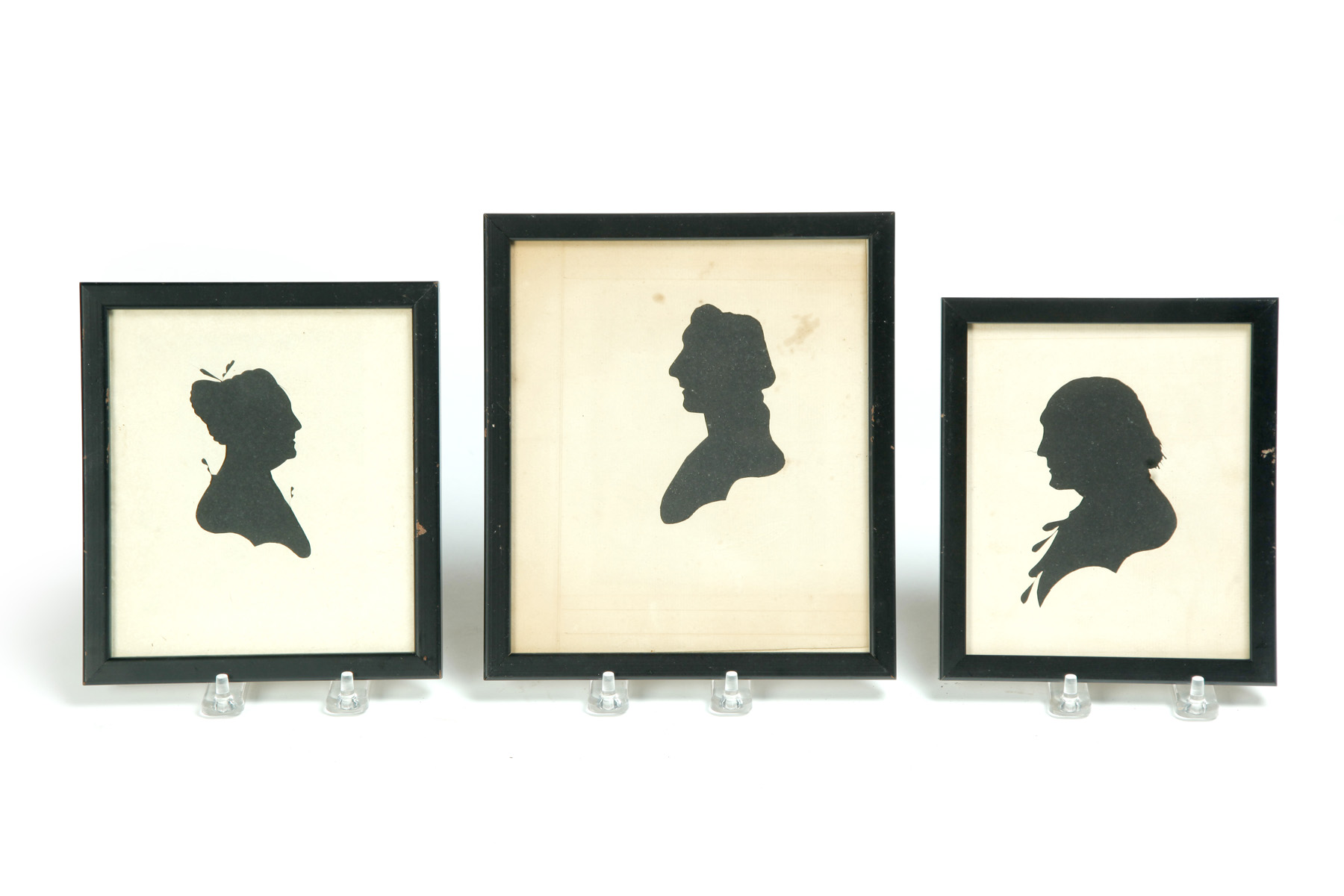 Appraisal: THREE REPRODUCTION PEALE MUSEUM SILHOUETTES American st quarter- th century